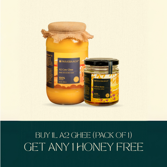 Buy 1Ltr A2 Cow Ghee (Pack of 1) and get any 1 Honey Free