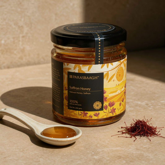Saffron Honey | Pure Honey Infused with Kashmiri Saffron | Unfiltered Honey with Bee Wax