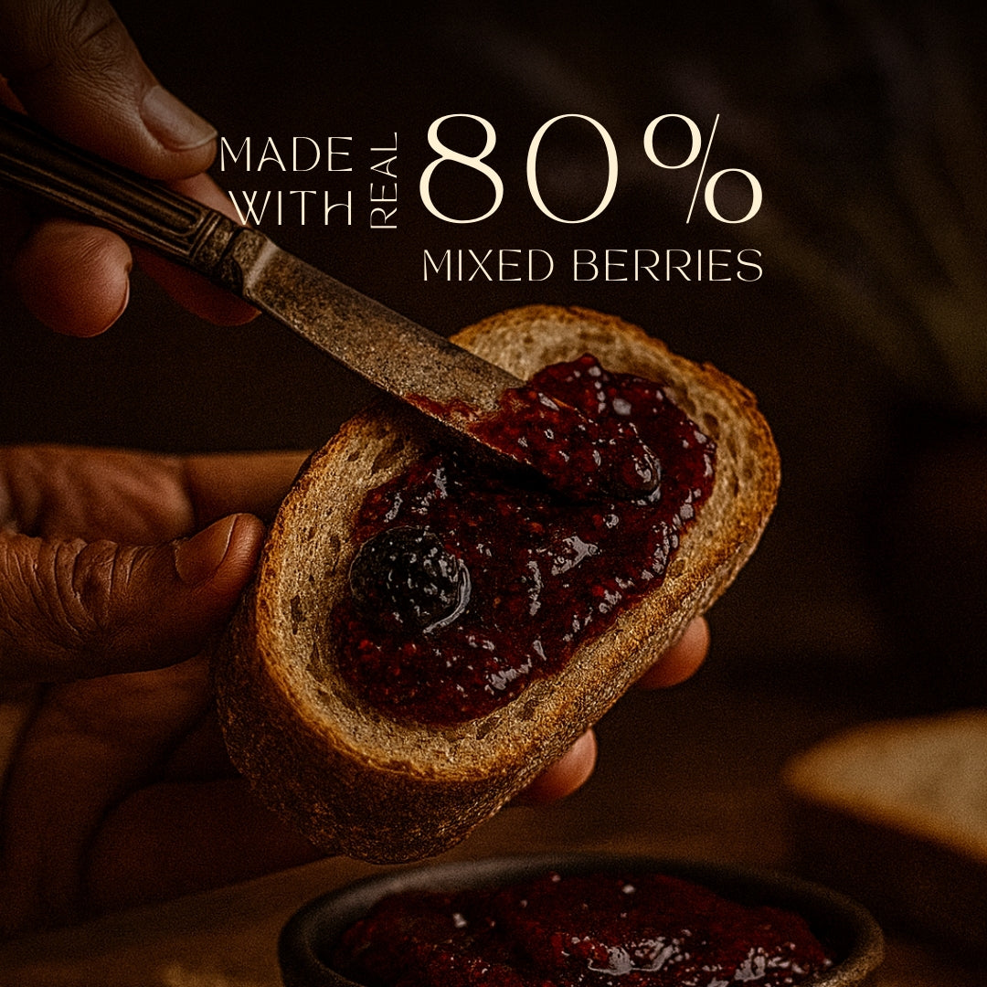 Mixed Berry Preserve with Mulberry, Strawberry and Black Raspberry | 80% Fruit | Low Sugar