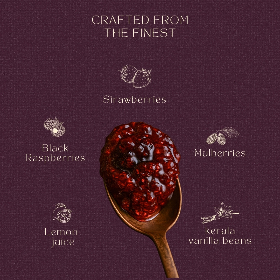 Mixed Berry Preserve with Mulberry, Strawberry and Black Raspberry | 80% Fruit | Low Sugar