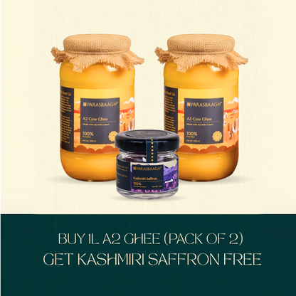 Buy 1Ltr A2 Cow Ghee (Pack of 2) and get Kashmiri Saffron Free