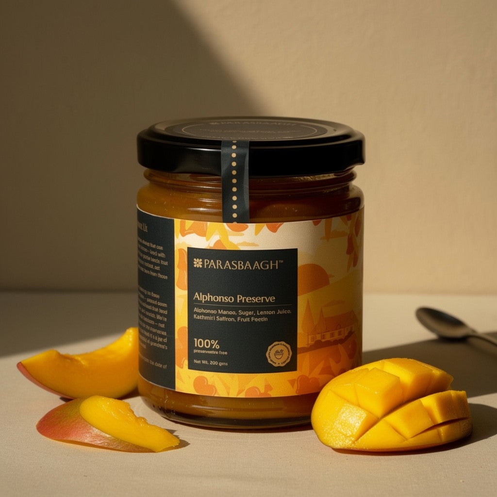 Alphonso Mango Preserve With Kashmiri Saffron | 80% Fruit | Low Sugar
